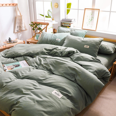 Troupes dortoir vert 3 PCS lit simple drap de lit en coton