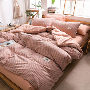 Draps de lit en coton de conception moderne à carreaux roses à la mode de luxe Motel