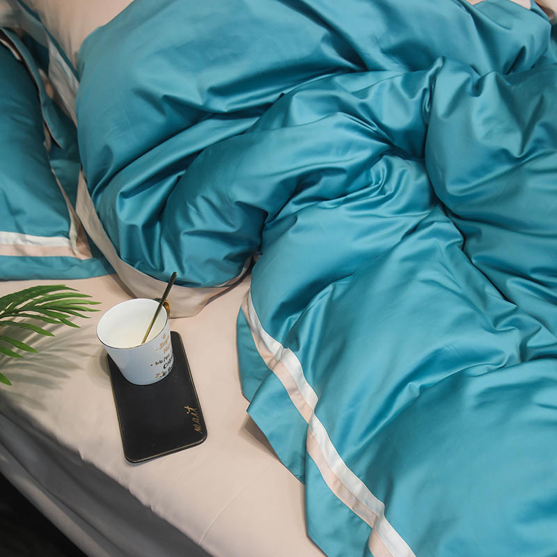 Ensemble de draps de lit de mariage de luxe de meilleure qualité Turquoise confortable 4PCS 100% soie