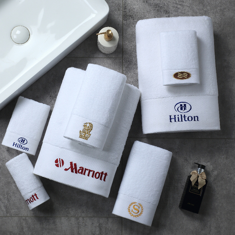 Ensemble de serviettes d'hôtel de luxe 100 % coton avec logo personnalisé de haute qualité
